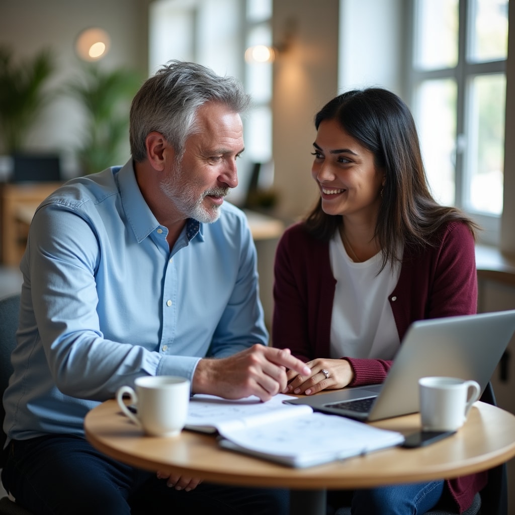 Instructor y estudiante discutiendo configuración técnica