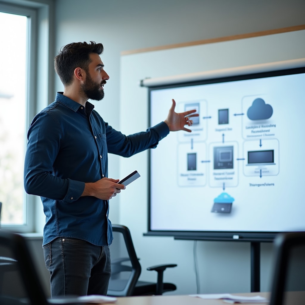 Instructor enseñando gestión de dispositivos móviles